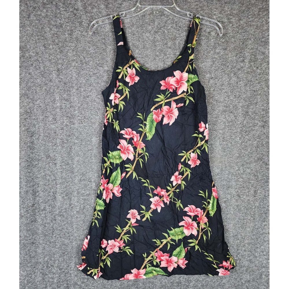 Shannon Marie Dress Womens M W145 Black Pink Floral Tropical Made in Hawaii EUC